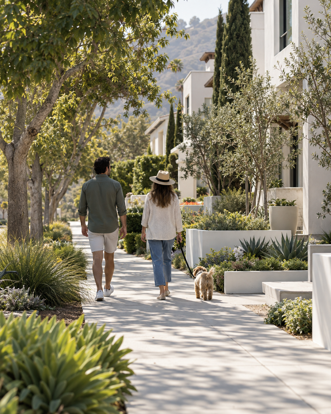 Generated illustration of residents walking in their neighborhood